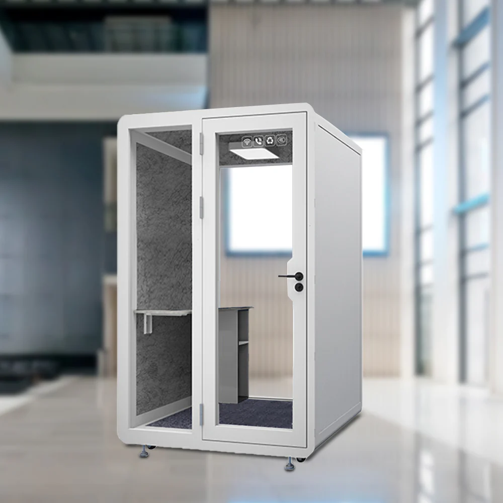 MODERA 1.4x1.2m Movable Soundproof Booth W/ Light, Workbench, Storage cabinet, Carpet - White - Image 3