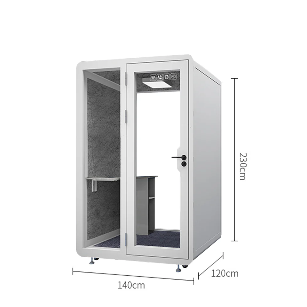 MODERA 1.4x1.2m Movable Soundproof Booth W/ Light, Workbench, Storage cabinet, Carpet - White - Image 4