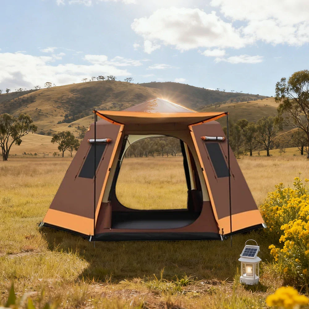TREKKA Auto-Open Camping Tent with Full Aluminum Poles - Stable Structure, Dual Doors & Four Windows, Spacious 4-6 Person Shelter - Coffee - Image 4