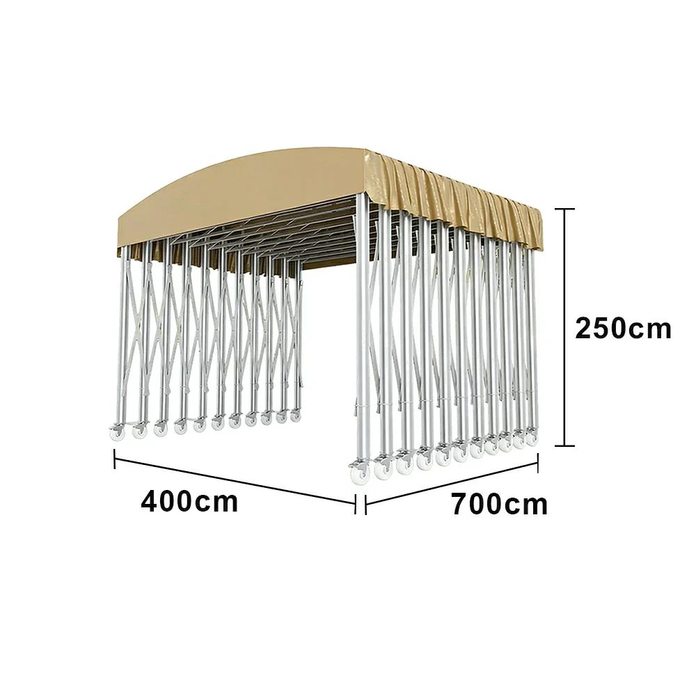 TREKKA Outdoor Retractable Canopy Tent - 5/7/8m Heavy-Duty Telescopic Frame with Lockable Wheels, Waterproof & UV-Resistant Fabric, Space-Saving Design - Khaki - Image 6