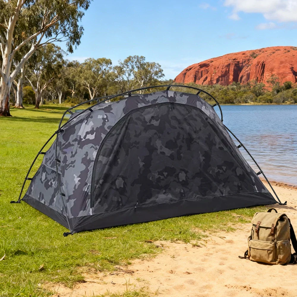 TREKKA Kangaroo-Style Camping Tent - Spacious Front Vestibule, Windproof & Waterproof, Stable Freestanding Shelter for 2 Person - Grey Camo - Image 2