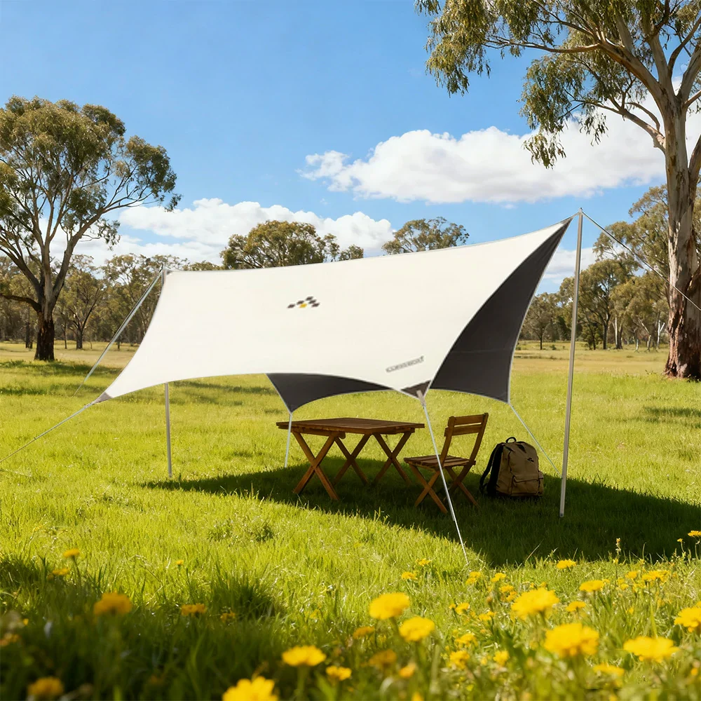 TREKKA 20 Square Meter Hexagonal Blackout Canopy - UPF50 Plus Sun Protection, 2.45m High Poles, Tear-Resistant 210D Oxford Shade Shelter - Beige - Image 2