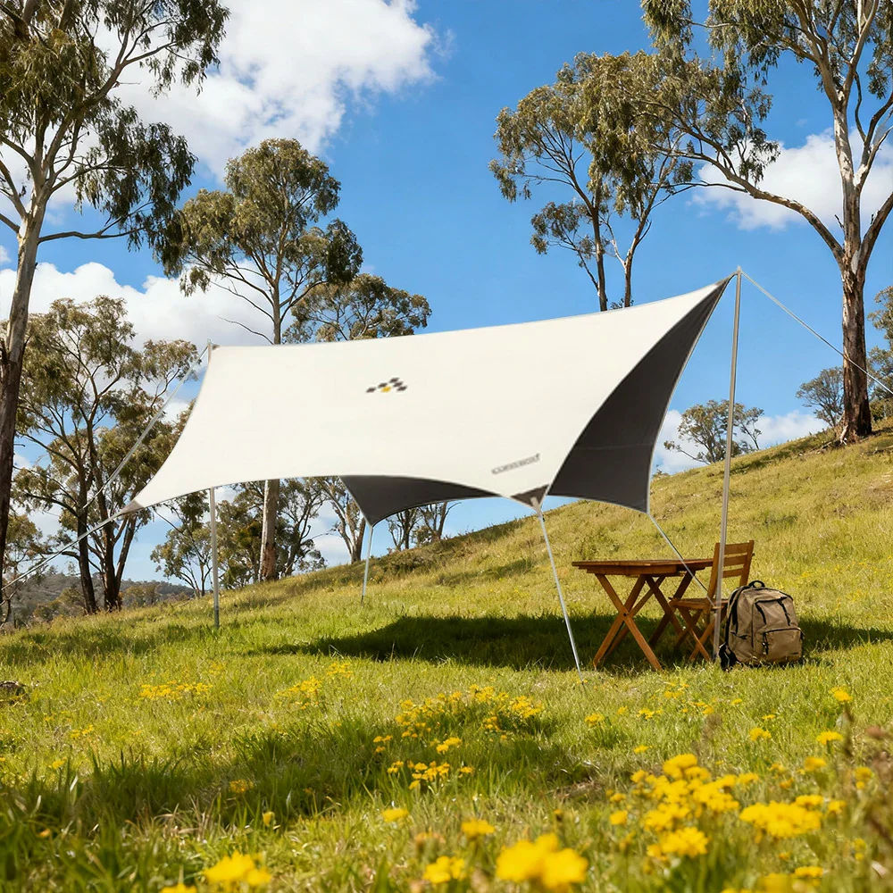 TREKKA 20 Square Meter Hexagonal Blackout Canopy - UPF50 Plus Sun Protection, 2.45m High Poles, Tear-Resistant 210D Oxford Shade Shelter - Beige - Image 4
