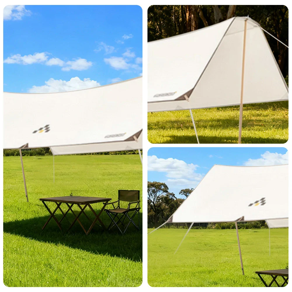 TREKKA 15 Square Meter Silver-Coated T-Wing Canopy - UPF50 Plus Sun Protection, 2.1m High Poles, Tear-Resistant 210D Oxford Shade Shelter - Beige - Image 3