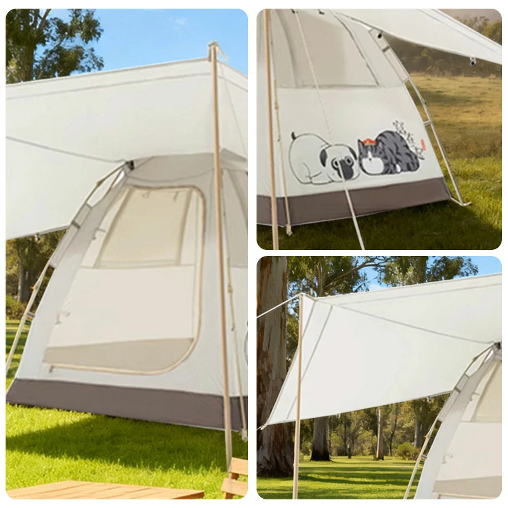 TREKKA Auto-Open Camping Tent with Extended Front Canopy - Fast Setup, Fiberglass Poles, Spacious 4-6 Person Shelter - Beige - Image 3