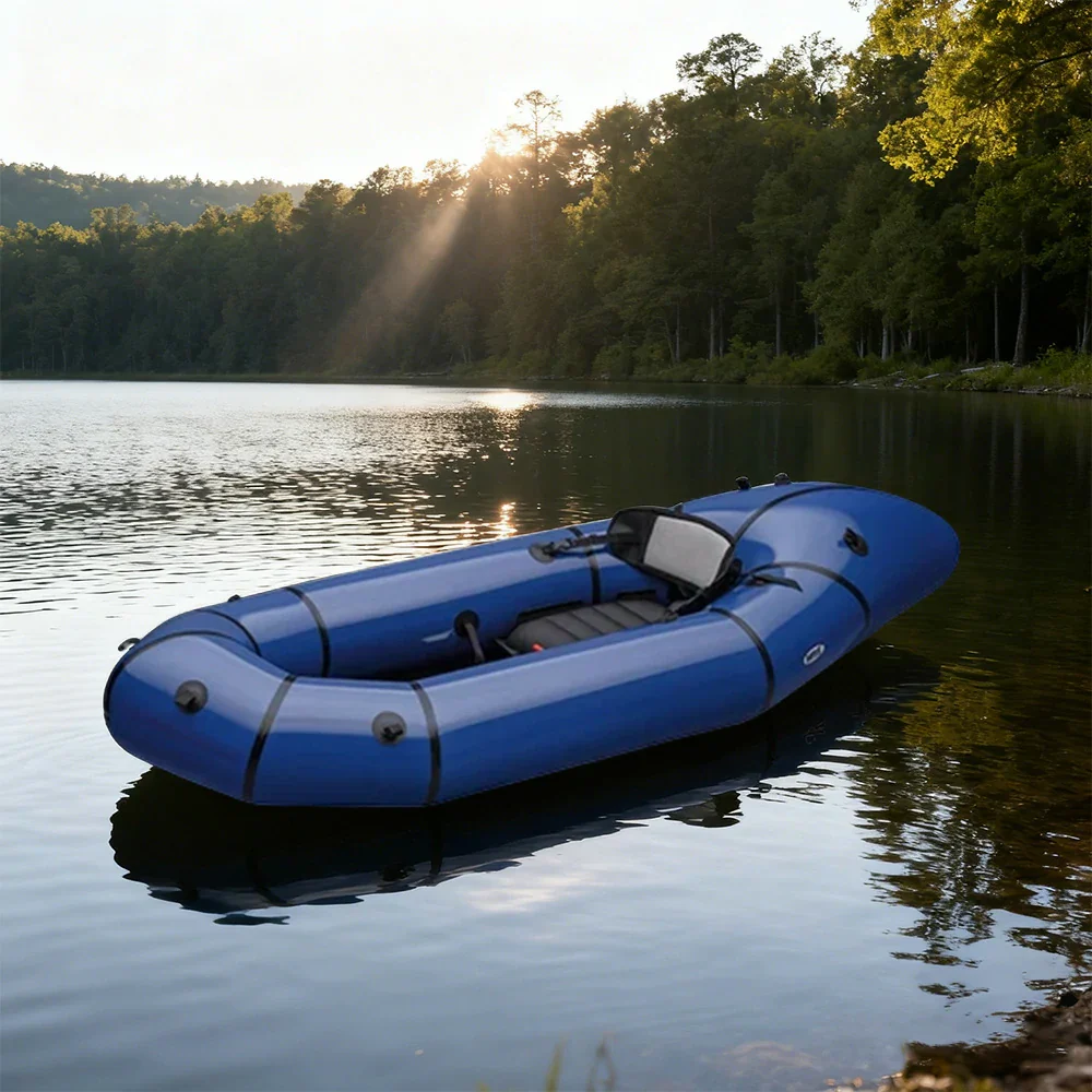 TREKKA Single Inflatable Kayak Lightweight Compact Design Breathable Mesh Backrest Ideal for Boating & Fishing - Blue - Image 2
