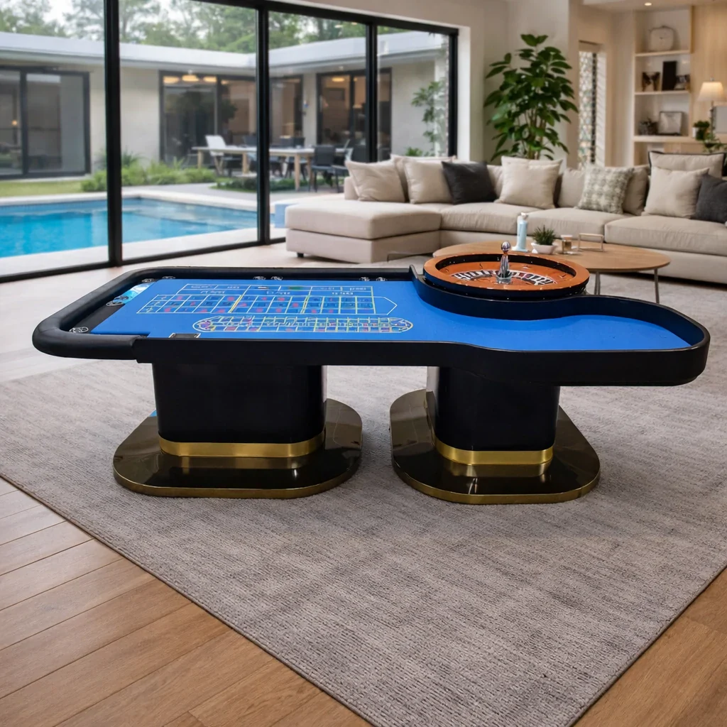 VERSA 240cm Length Roulette Table W/ a 20-inch Roulette Wheel Home Game Rooms Private Events - Blue&Black - Image 4