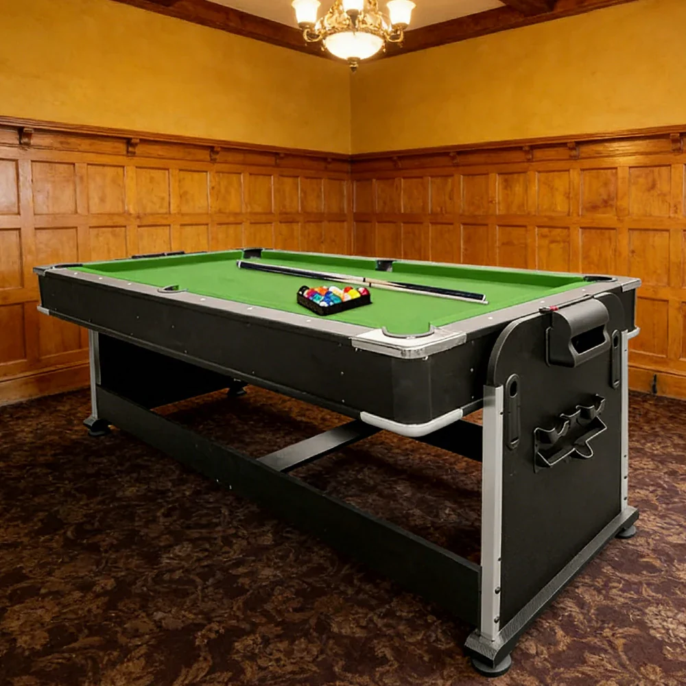 VERSA 4-IN-1 7FT Convertible Table Air Hockey, Pool Billiards, Dining, and Table Tennis for Billiard Game Rooms with Free Accessories - Green Felt - Image 3