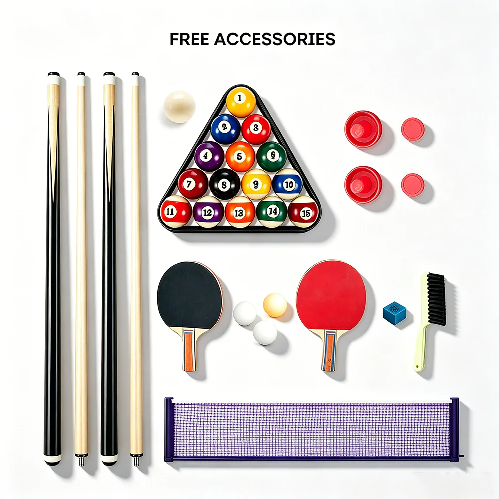 VERSA 4-IN-1 7FT Convertible Table Air Hockey, Pool Billiards, Dining, and Table Tennis for Billiard Game Rooms with Free Accessories - Red Felt - Image 17