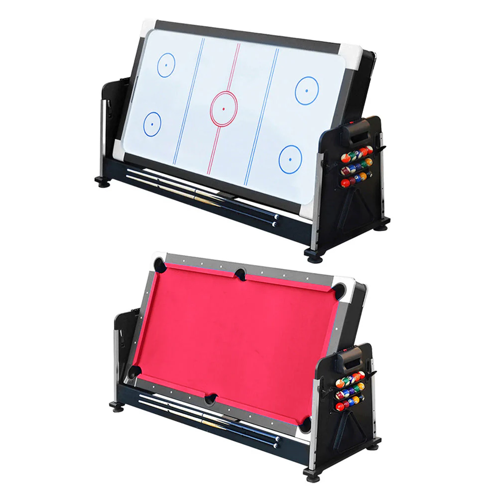 VERSA 4-IN-1 7FT Convertible Table Air Hockey, Pool Billiards, Dining, and Table Tennis for Billiard Game Rooms with Free Accessories - Red Felt - Image 8