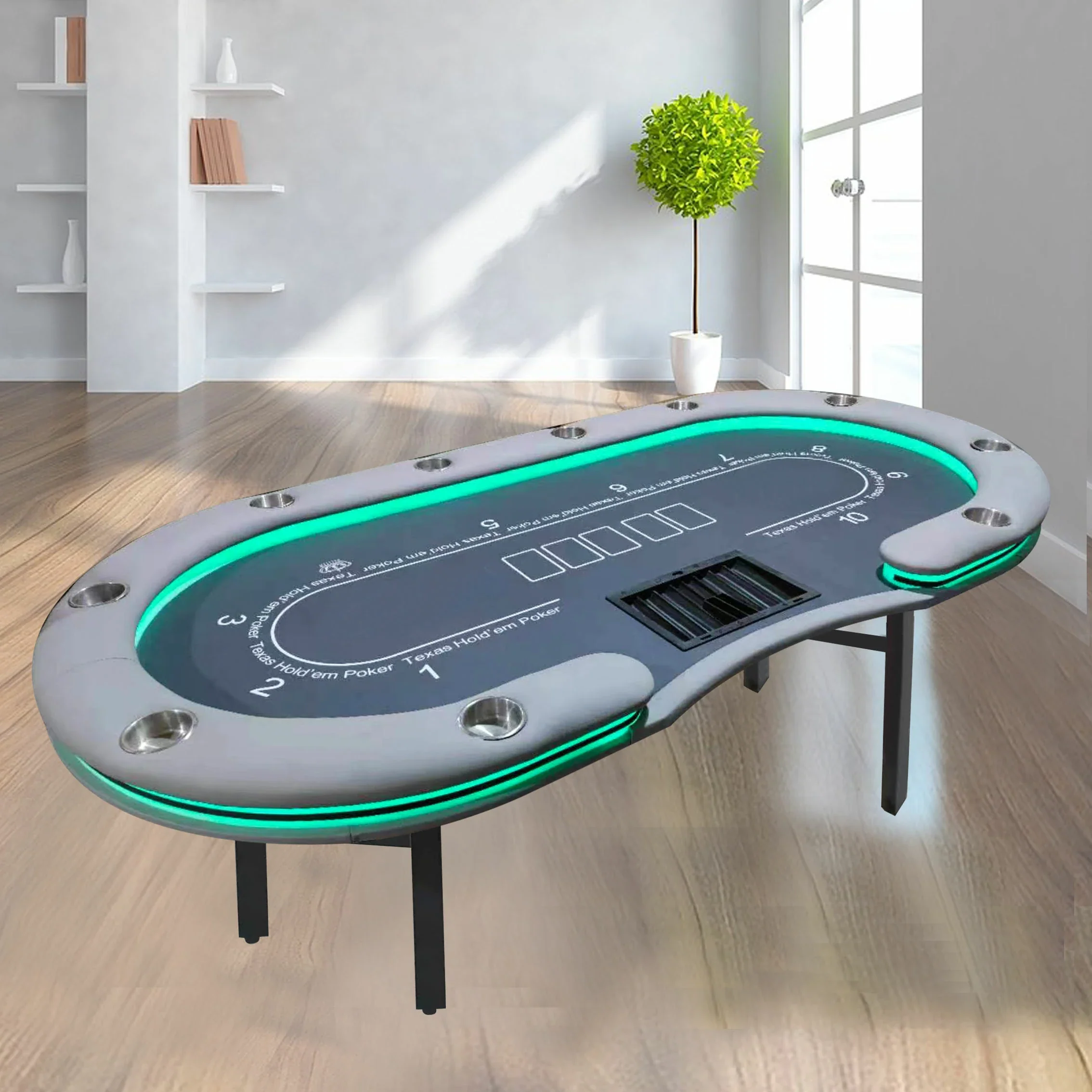 VERSA Foldable Poker Table with LED Lights - 213/240/260cm - Premium Home Game Edition, Multi-Player Layout - Blue&Grey - Image 2