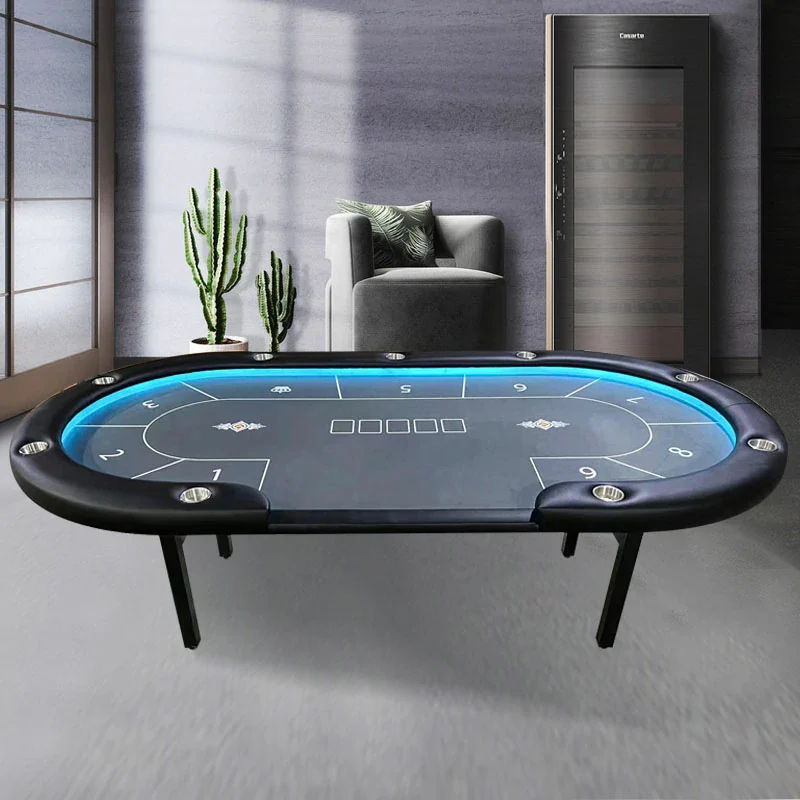 VERSA Foldable Poker Table with LED Lights - 213/240/260cm - Premium Home Game Edition, Multi-Player Layout - Blue&Black - Image 2