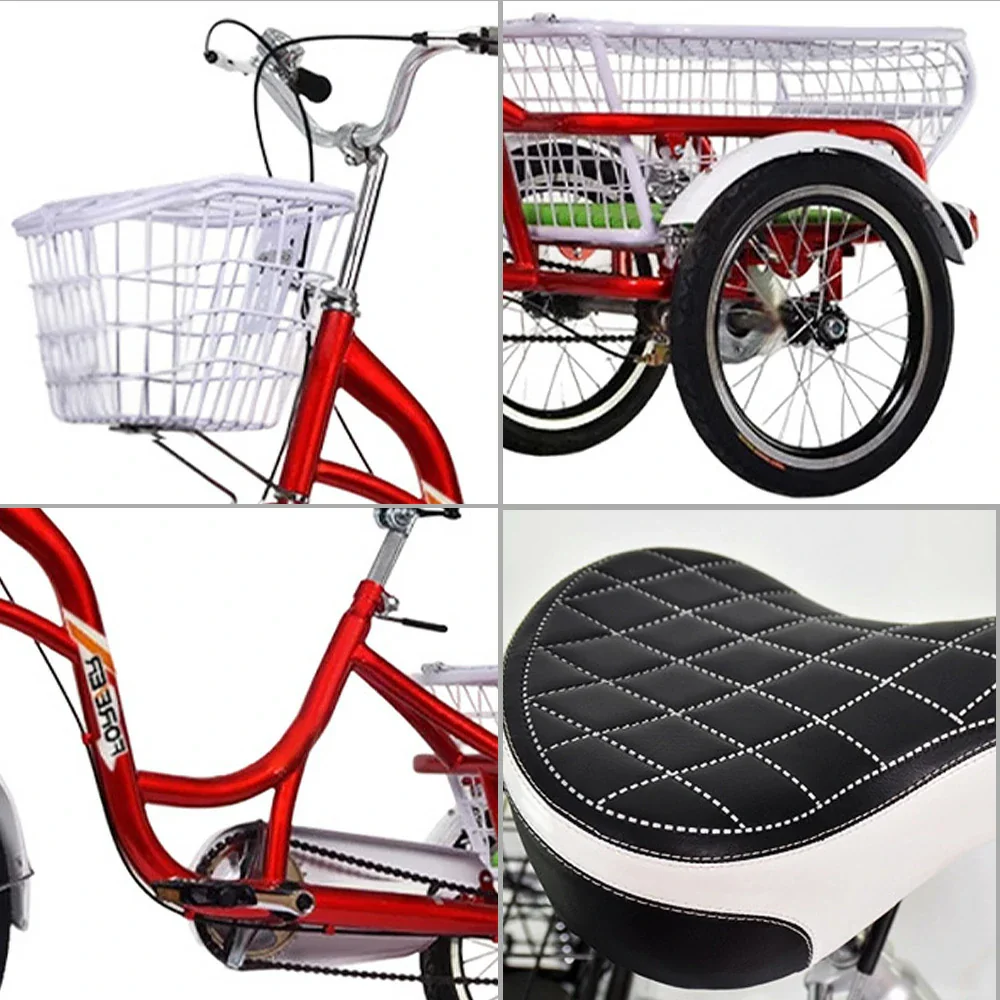 VOLTUS Adult Three Wheel Bicycle Variable Speed Upgraded Seat Comfort Tire Reinforcement-Red/Blue/Silvery - Image 8