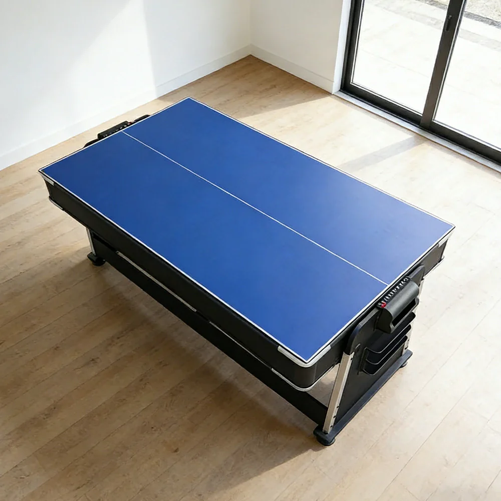 VERSA 4-IN-1 6FT Convertible Game Table - Air Hockey, Pool, Table Tennis & Dining, Space-Saving Black Frame, Free Accessories - Blue Felt - Image 10
