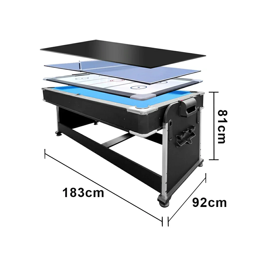 VERSA 4-IN-1 6FT Convertible Game Table - Air Hockey, Pool, Table Tennis & Dining, Space-Saving Black Frame, Free Accessories - Blue Felt - Image 15