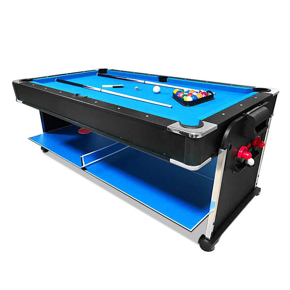 VERSA 4-IN-1 8FT Convertible Table Air Hockey, Pool Billiards, Dining, and Table Tennis for Billiard Game Rooms with Free Accessories - Blue Felt - Image 3