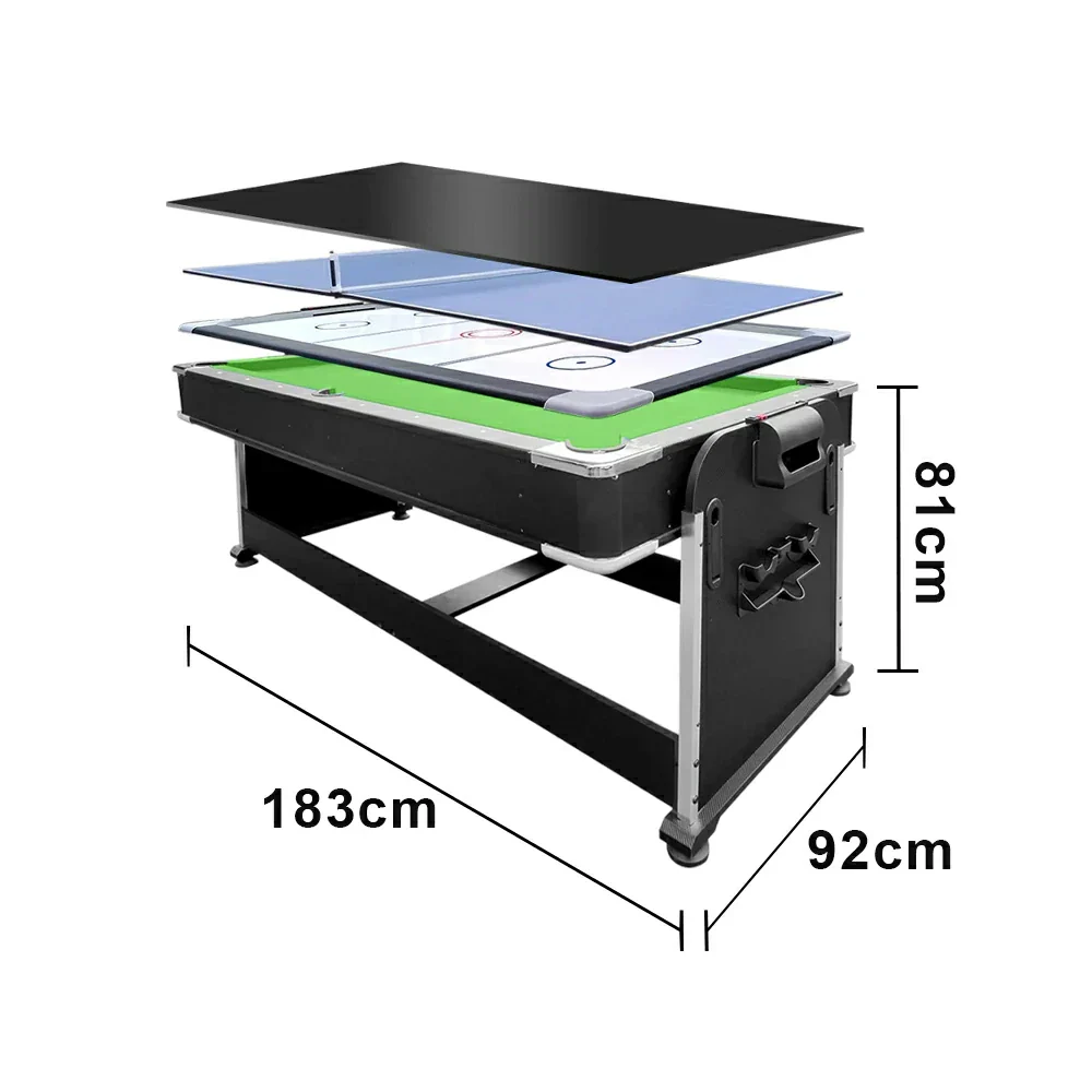 VERSA 4-IN-1 6FT Convertible Game Table - Air Hockey, Pool, Table Tennis & Dining, Space-Saving Black Frame, Free Accessories - Green Felt - Image 15