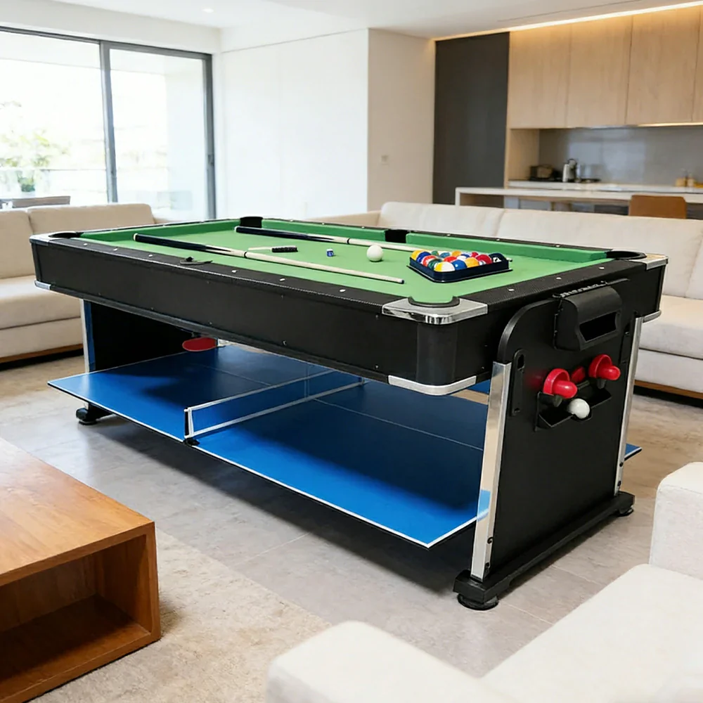 VERSA 4-IN-1 6FT Convertible Game Table - Air Hockey, Pool, Table Tennis & Dining, Space-Saving Black Frame, Free Accessories - Green Felt - Image 3