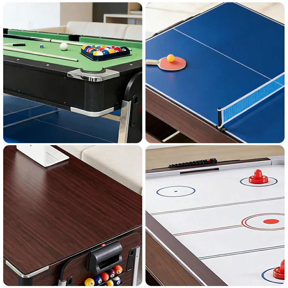VERSA 4-IN-1 6FT Convertible Game Table - Air Hockey, Pool, Table Tennis & Dining, Space-Saving Black Frame, Free Accessories - Green Felt - Image 4