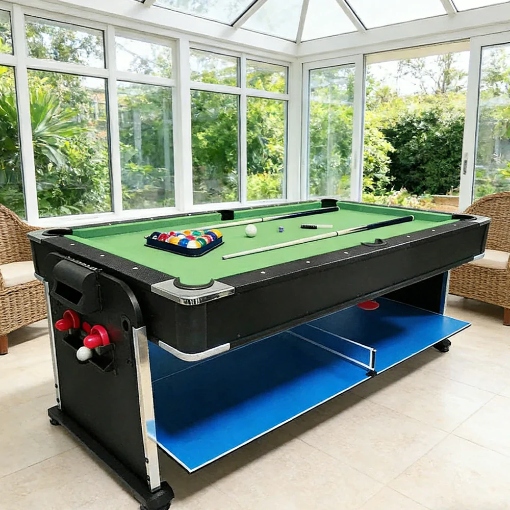 VERSA 4-IN-1 6FT Convertible Game Table - Air Hockey, Pool, Table Tennis & Dining, Space-Saving Black Frame, Free Accessories - Green Felt - Image 5