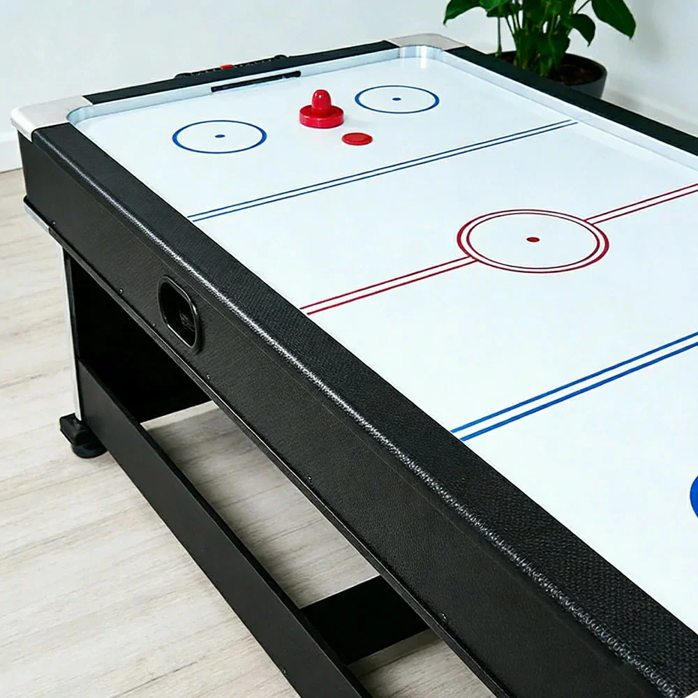 VERSA 4-IN-1 6FT Convertible Game Table - Air Hockey, Pool, Table Tennis & Dining, Space-Saving Black Frame, Free Accessories - Red Felt - Image 14