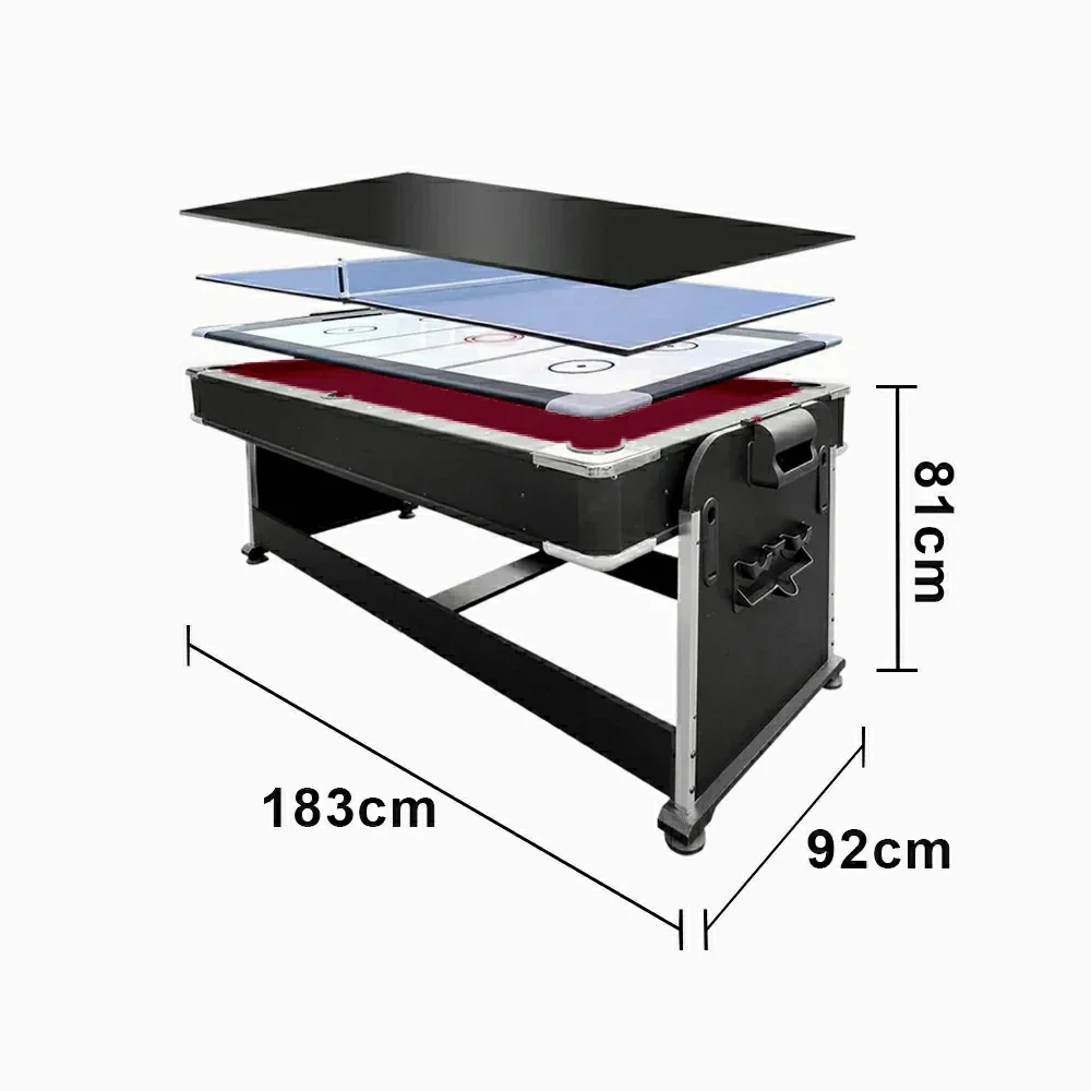 VERSA 4-IN-1 6FT Convertible Game Table - Air Hockey, Pool, Table Tennis & Dining, Space-Saving Black Frame, Free Accessories - Red Felt - Image 15