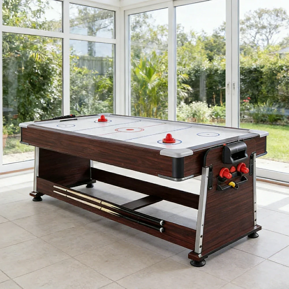 VERSA 4-IN-1 6FT Convertible Game Table - Air Hockey, Pool, Table Tennis & Dining, Space-Saving Brown Frame, Free Accessories - Black Felt - Image 14