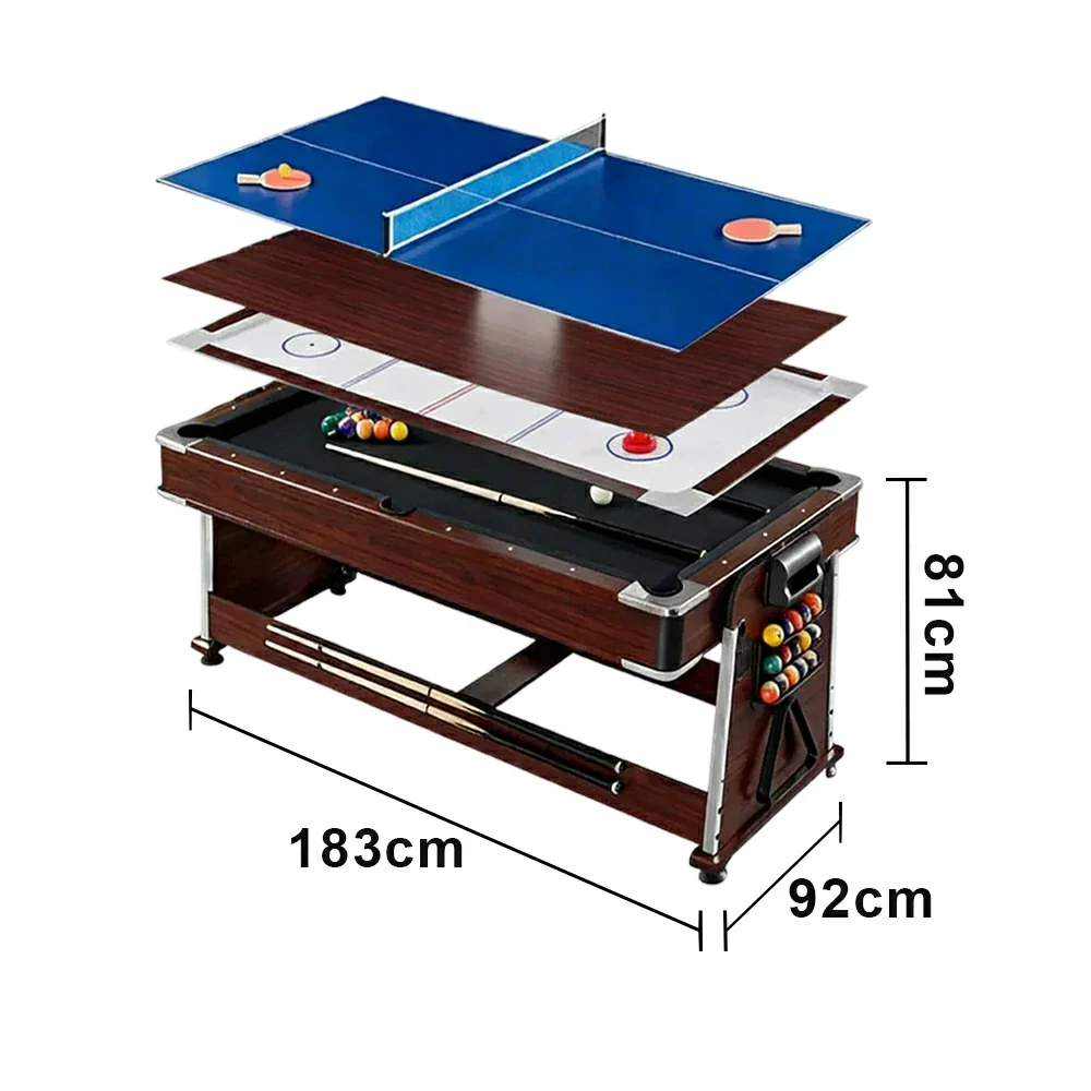 VERSA 4-IN-1 6FT Convertible Game Table - Air Hockey, Pool, Table Tennis & Dining, Space-Saving Brown Frame, Free Accessories - Black Felt - Image 15