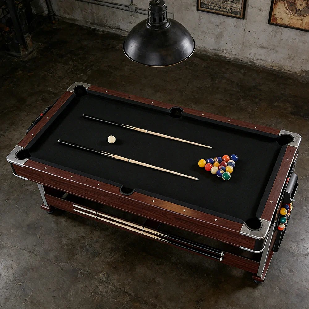 VERSA 4-IN-1 6FT Convertible Game Table - Air Hockey, Pool, Table Tennis & Dining, Space-Saving Brown Frame, Free Accessories - Black Felt - Image 5