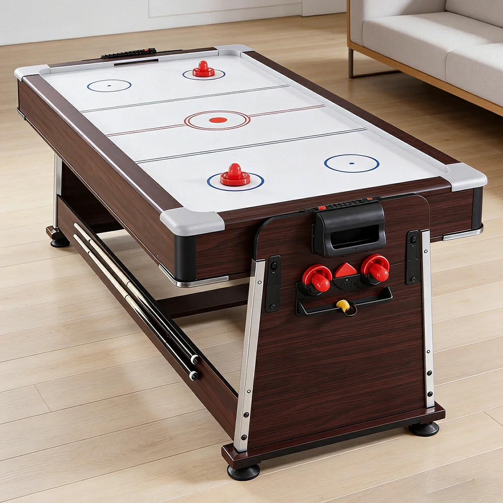 VERSA 4-IN-1 6FT Convertible Game Table - Air Hockey, Pool, Table Tennis & Dining, Space-Saving Brown Frame, Free Accessories - Blue Felt - Image 13