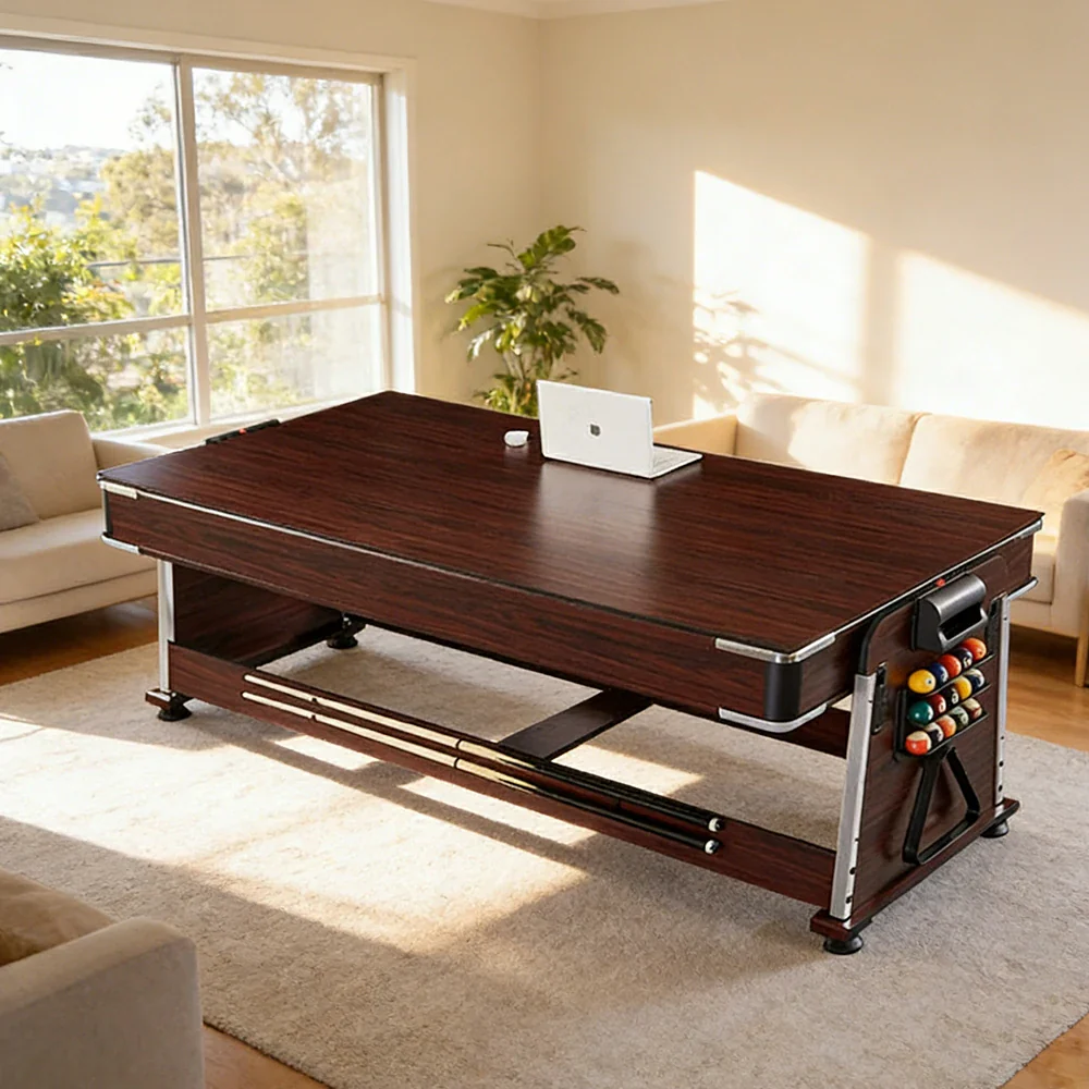 VERSA 4-IN-1 7/8FT Convertible Table with Brown Frame for Air Hockey, Pool Billiards, Dining, and Table Tennis with Free Accessories - Green Felt - Image 8