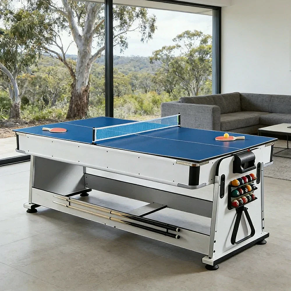 VERSA NEW 2026 UPGRADE MODEL 4-IN-1 6FT Convertible Game Table – Air Hockey, Pool, Table Tennis & Dining, Space-Saving White Frame, Free Accessories - Red Felt - Image 10