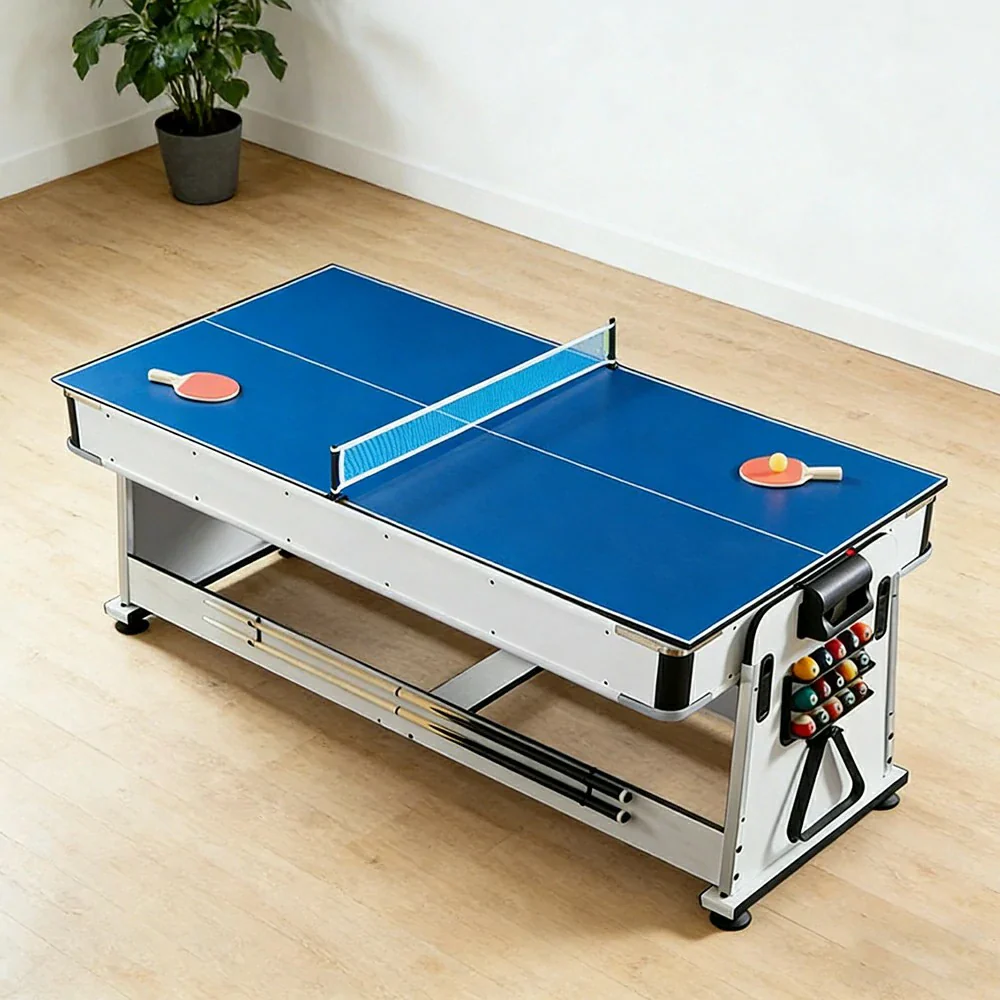 VERSA NEW 2026 UPGRADE MODEL 4-IN-1 6FT Convertible Game Table – Air Hockey, Pool, Table Tennis & Dining, Space-Saving White Frame, Free Accessories - Red Felt - Image 11