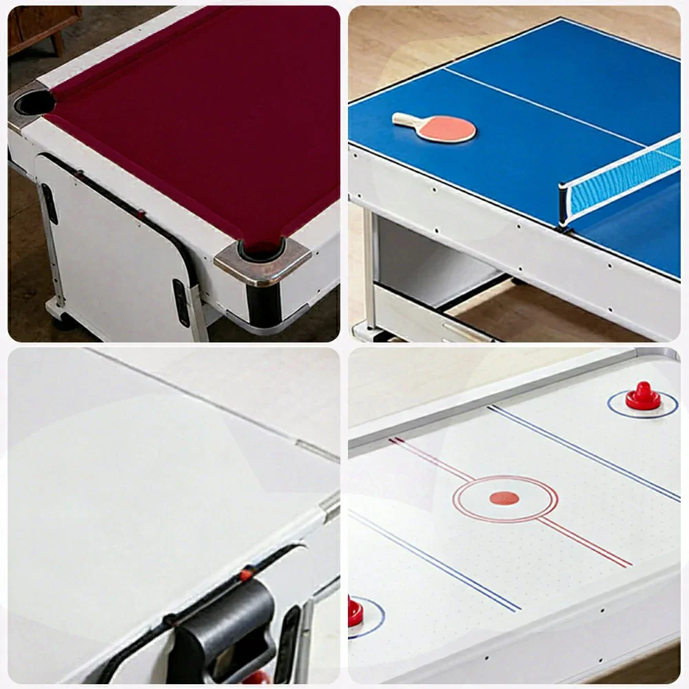 VERSA NEW 2026 UPGRADE MODEL 4-IN-1 6FT Convertible Game Table – Air Hockey, Pool, Table Tennis & Dining, Space-Saving White Frame, Free Accessories - Red Felt - Image 4