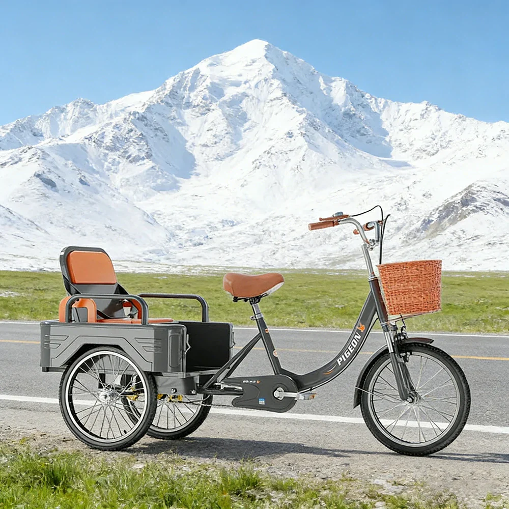 VOLTUS Tricycle High-Strength Steel Frame 300kg Max Load Dual-Shoulder Suspension Front and Rear Dual Brakes Adjustable Rear Seat Large Storage Basket - Grey - Image 4