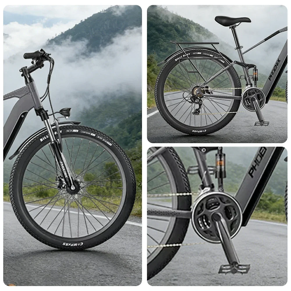 VOLTUS 26-Inch Electric Bike, 48V400W Motor, Shimano 21-Speed Gears, Aluminium Alloy Frame, Smart LCD Display, Dual Suspension, Spoked Wheels - Grey - Image 3