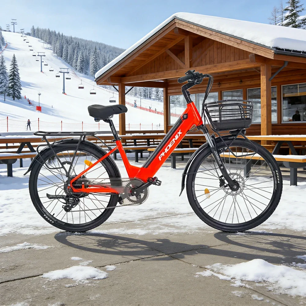 VOLTUS 26-Inch Electric Bike, 48V400W Rear Motor, 5-Level Assist, Shimano 7-Speed Gears, Aluminium Alloy Frame, Removable Battery - Red - Image 4