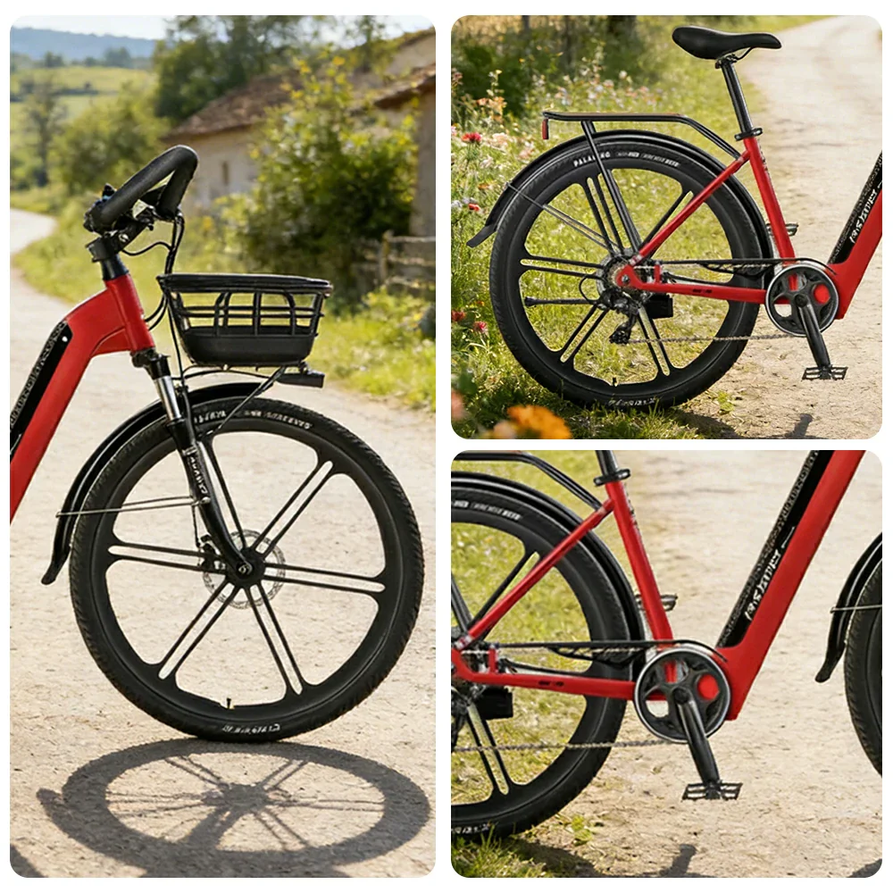 VOLTUS 700C Electric Road Bike, 48V400W Brushless Motor, Shimano 7-Speed Gears, Aluminium Alloy Frame, Hidden Battery, 12-Spoke Wheels - Black&Red - Image 3