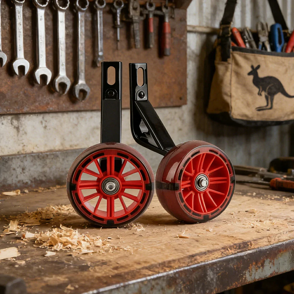 VOLTUS Kids Bicycle Training Wheels Smooth Quiet Rolling Reinforced Steel Bracket Stable Balance Support for 16/18/20 Inch Bikes - Red - Image 2