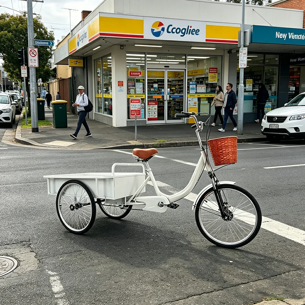 VOLTUS Cargo Tricycle Dual Chain Drive Suspension Brakes 90cm Rear Box Heavy Duty Utility for Transport - White - Image 4