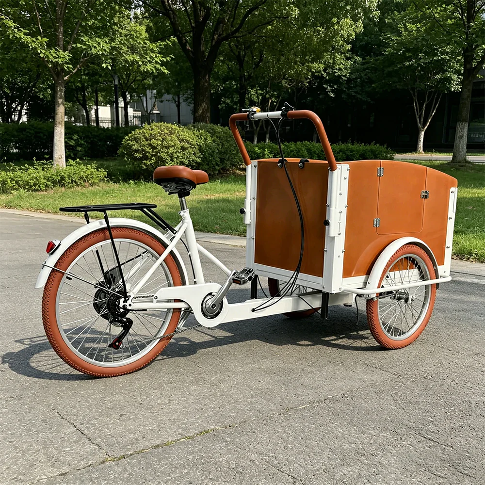 VOLTUS Manual Parent-Child Tricycle 90cm Front Wooden Box Canopy Family Transport & Leisure Use - White - Image 2