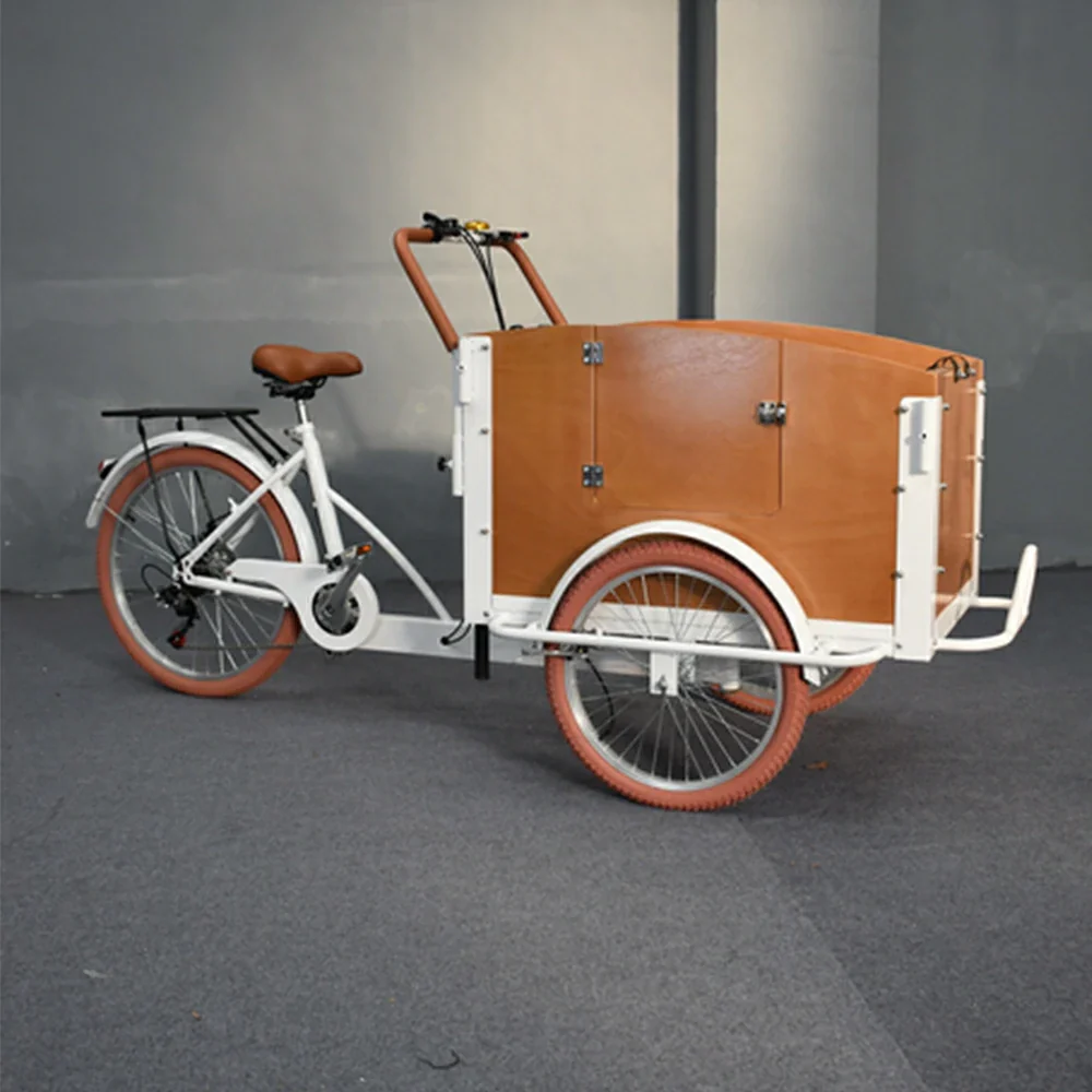 VOLTUS Manual Parent-Child Tricycle 90cm Front Wooden Box Canopy Family Transport & Leisure Use - White - Image 4