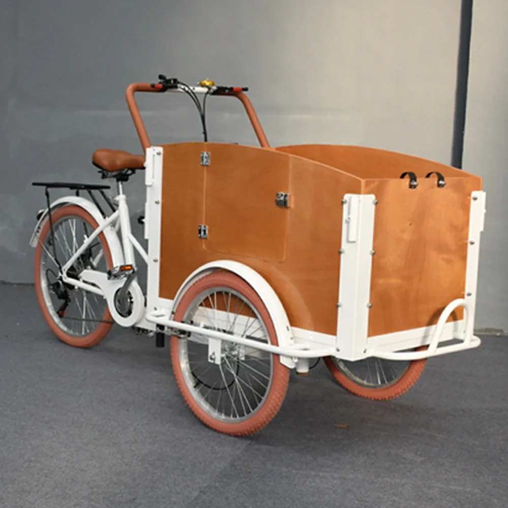 VOLTUS Manual Parent-Child Tricycle 90cm Front Wooden Box Canopy Family Transport & Leisure Use - White - Image 5