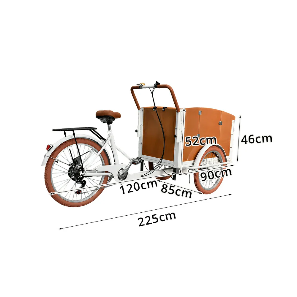 VOLTUS Manual Parent-Child Tricycle 90cm Front Wooden Box Canopy Family Transport & Leisure Use - White - Image 7