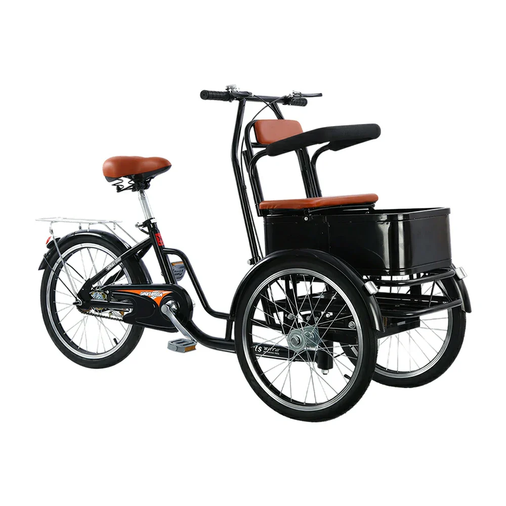 VOLTUS Manual Parent-Child Tricycle Front Comfort Seat 150kg Capacity Family Transport & Leisure Use - Black