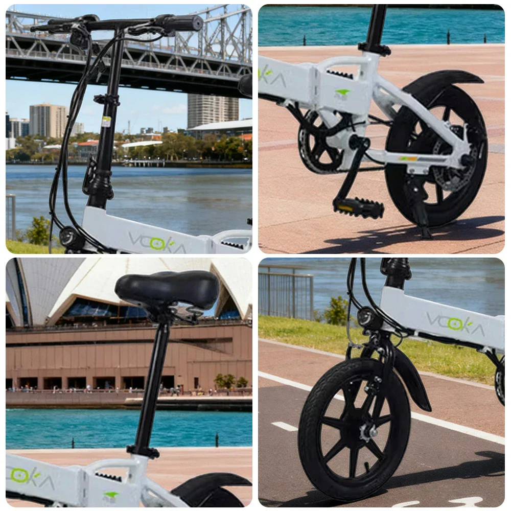 VOLTUS Electric Bike 14" Tires Hidden Lithium Battery 48V7A, Aluminum Frame, 22km Electric Range, 50km Assist Range - White - Image 3